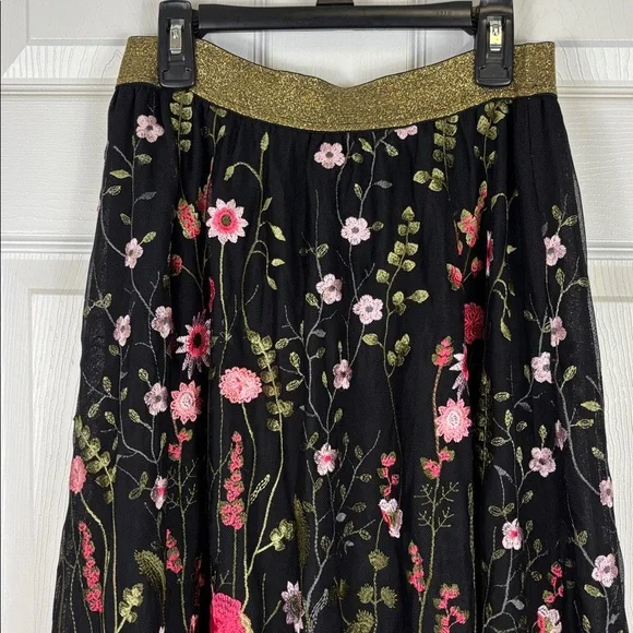 Anthropologie Moulinette Soeurs black floral embroidered maxi skirt sz med - Picture 3 of 8